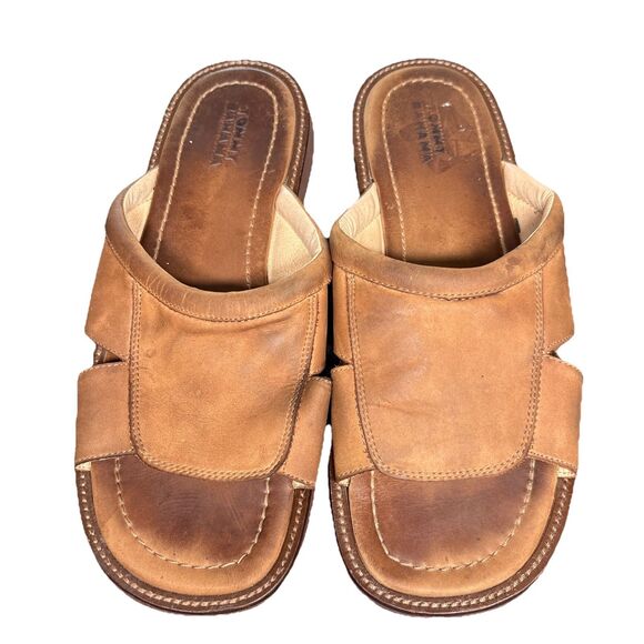 Tommy Bahama Mens Slides Short Sands Cocoa Brown Leather Sandals Sz 13 - Picture 1 of 7